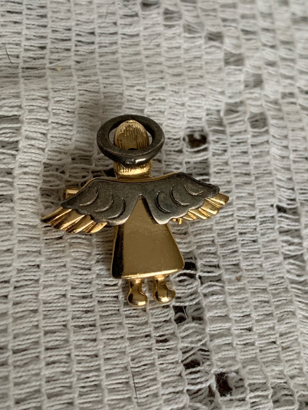Vtg IMO 1995 Signed Guardian Angel Pin Brooch Pendant Gold & Silver Tones
